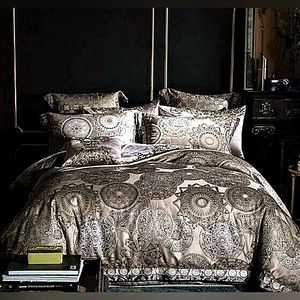 10pc Queen Size Luxury Jacquard  Egyptian Cotton Champagne Grey Duvet Cover Set
